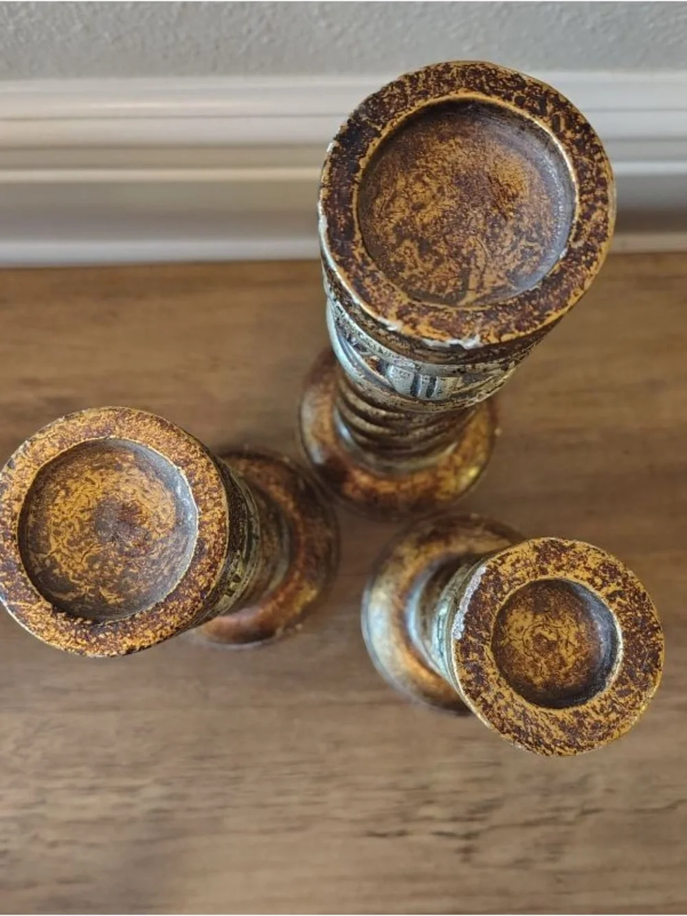 Vtg Neoclassical Gold Twisted Pillar Candlestick Holders Set 3 Hollywood Regency